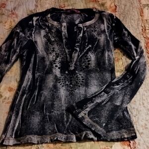 IDI Design Stylish Black and Gray Tie Dye Women's Top S